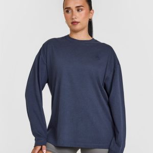 Classic Oversized Lightweight Long Sleeve Top True Blue