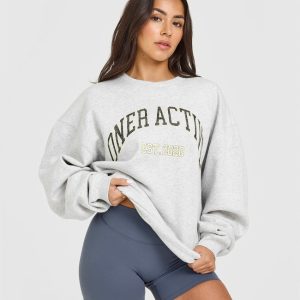 Foundations Oversized Sweatshirt With Large Printed Graphic Light Grey Marl