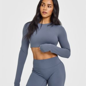 SoftMotion™ Long Sleeve Crop Top Granite Blue