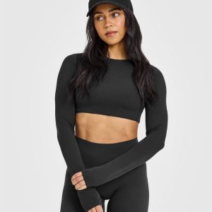 SoftMotion™ Long Sleeve Crop Top Soft Black