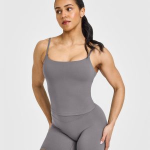 SoftMotion™ Strappy Mid Vest with Built in Bra Shelf Ash Grey