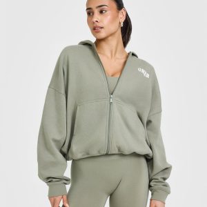 Mid Weight Zip Through Hoodie Soft Sage Green