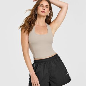 Mellow™ Rib Square Neck Mid Vest with Built in Bra Shelf Cloud Grey