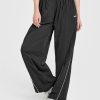Oversized Piped Woven Straight Leg Track Bottoms Soft Black