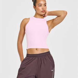 Mellow™ Rib High Neck Mid Tank Top Chalk Pink