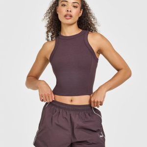 Mellow™ Rib High Neck Mid Tank Top Umber Brown